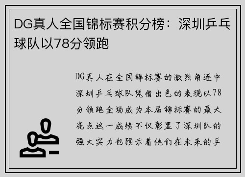 DG真人全国锦标赛积分榜：深圳乒乓球队以78分领跑